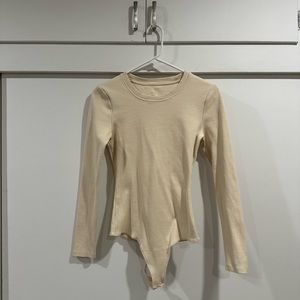 NUUDS Ribbed Long Sleeve Bodysuit - Bone - SMALL